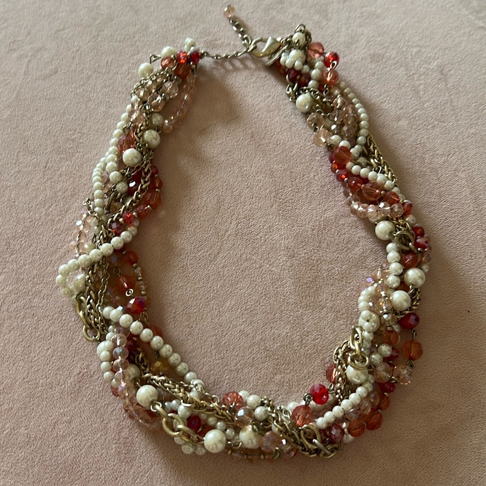 WHBM Statement necklace. Pearl gold pink and coral.